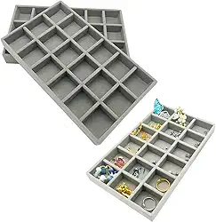 Kit com 2 Estojo Bandeja Organizador de Joias e Bijuterias em Veludo com 18 Espaços (Cinza)