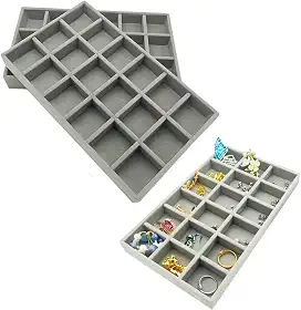 Kit com 2 Estojo Bandeja Organizador de Joias e Bijuterias em Veludo com 18 Espaços (Cinza)