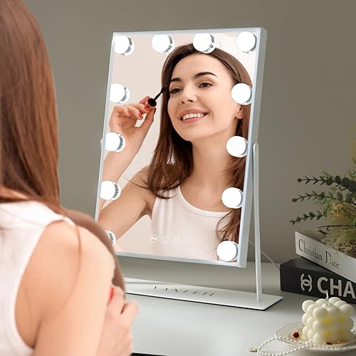 Miniatura 6 de Espejo de tocador iluminado Hollywood con luces, espejo de maquillaje con 12 bombillas regulables, control táctil inteligente, luz de 3 colores para