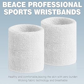 BEACE Sweatbands Sports Wristband for Men & Women - Moisture Wicking Athletic Cotton Terry Cloth Sweatband for Tennis, Basketball, Running, Gym, Working Out