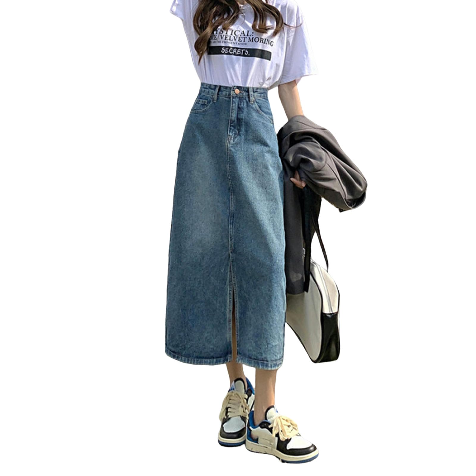 Gonna Lunga Donna Gonna Lunga da Donna Gonna Blu con Spacco Laterale A Vita Alta Gonna Aderente in Denim Gonna Midi in Denim da Donna con Spacco