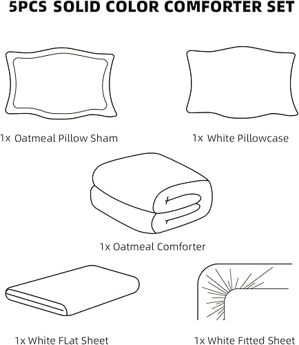 Miniatura 4 de Juego de edredón tamaño individual, juego de edredón de microfibra esponjosa de avena para mujeres y hombres, ligero, 5 piezas, cama en una bolsa,