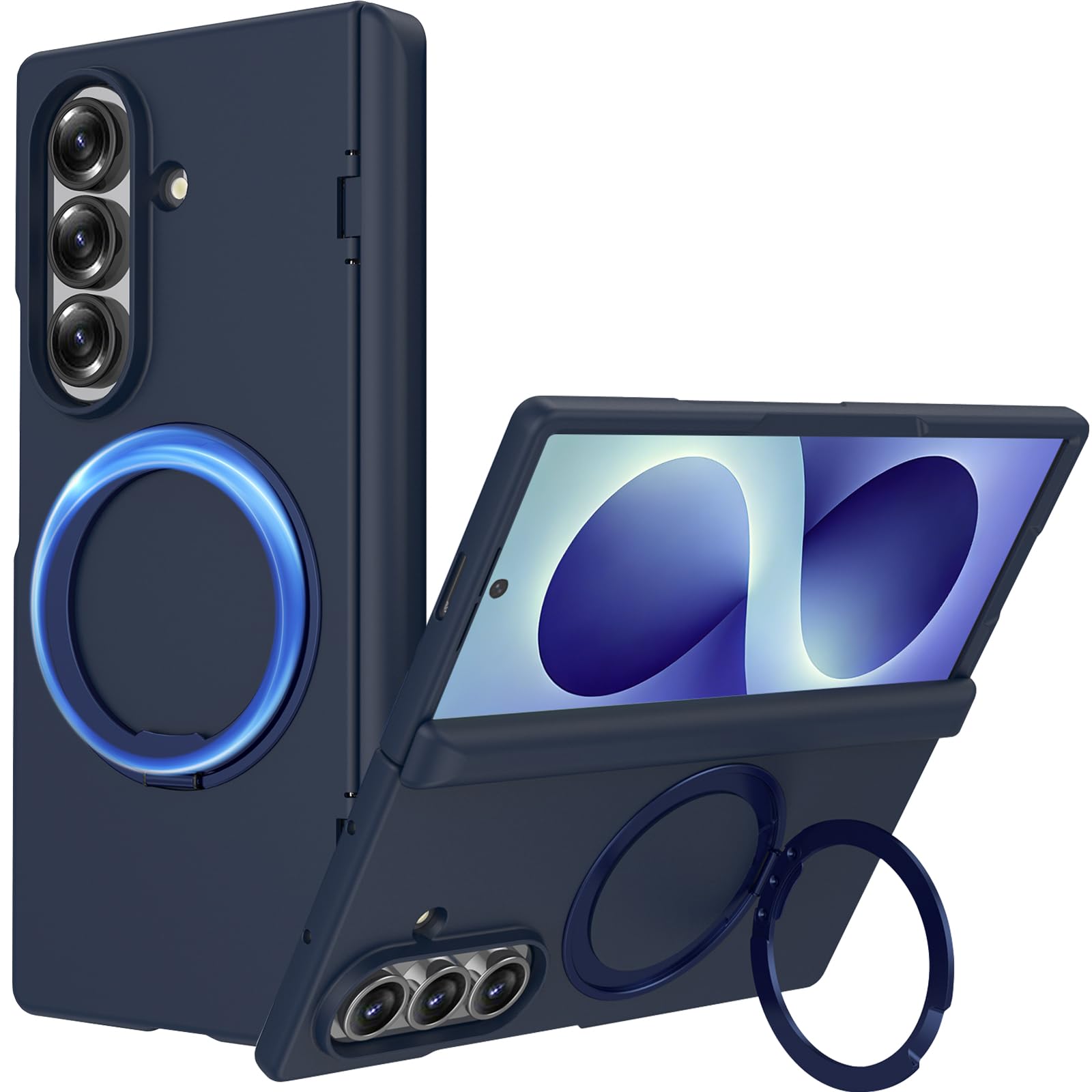 Custodia magnetica per Samsung Galaxy Z Fold 8 Ultra, custodia rigida in policarbonato opaco con pellicola protettiva, protezione cerniera, supporto a 360°, anello magnetico antiurto (blu)
