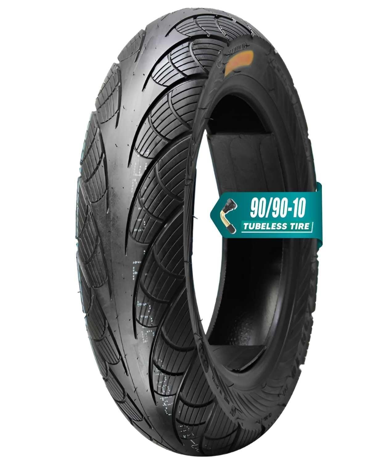 90/90-10 Opona Motocyklowa Bezdętkowa z Wysoką Przyczepnością 90/90/10 Indeks Obciążenia 50J i 90 90 10 Wytrzymała Opona All-Terrain na Koła Przednie i Tylne – Czarna(F)