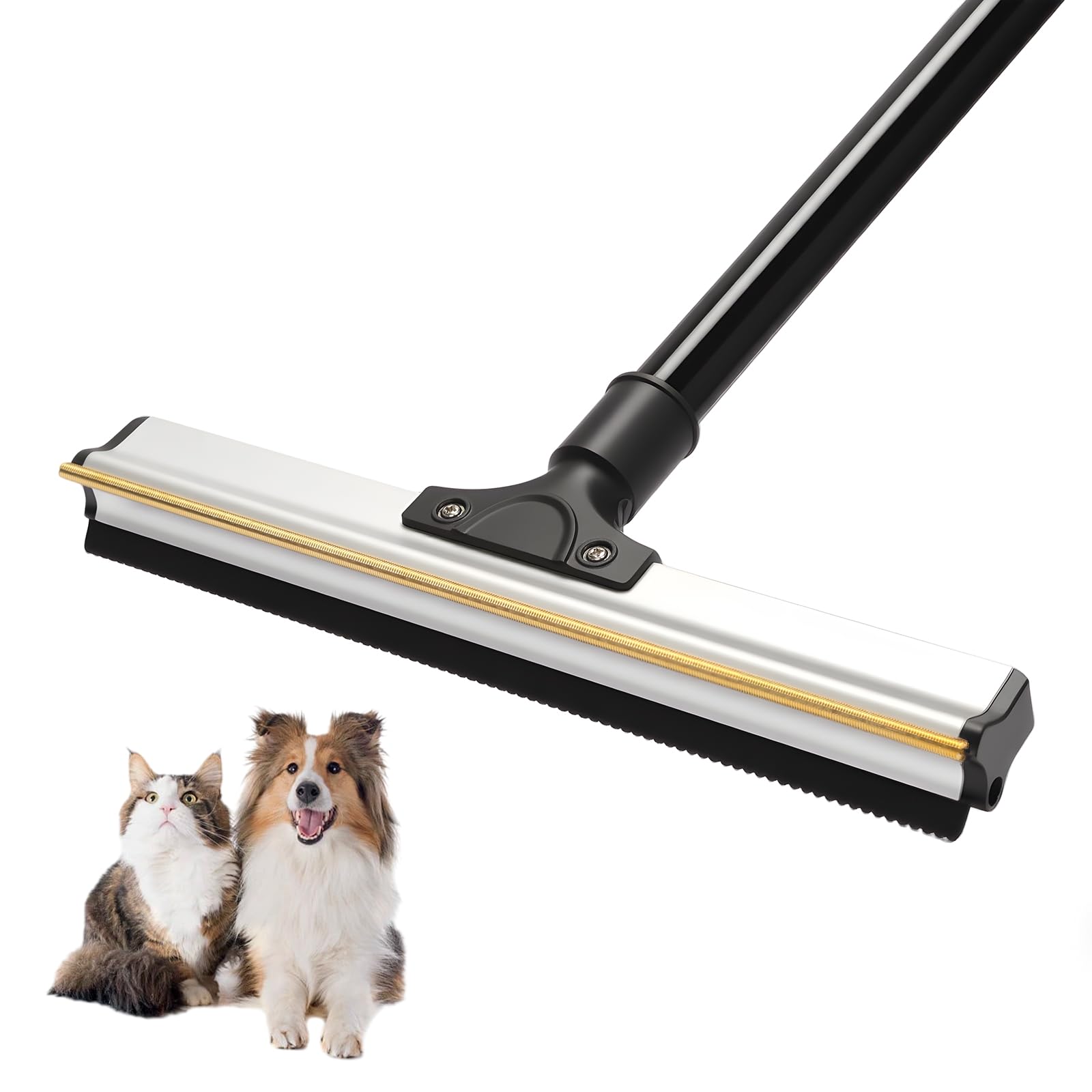 RAYNEAY Carpet Broom for Pet Hair Remover, Dual-Sided Long Handle Carpet Rake with Tooth Edge Scraper, Indoor Carpet Brush Broom for Pet Hair Remover on Rugs