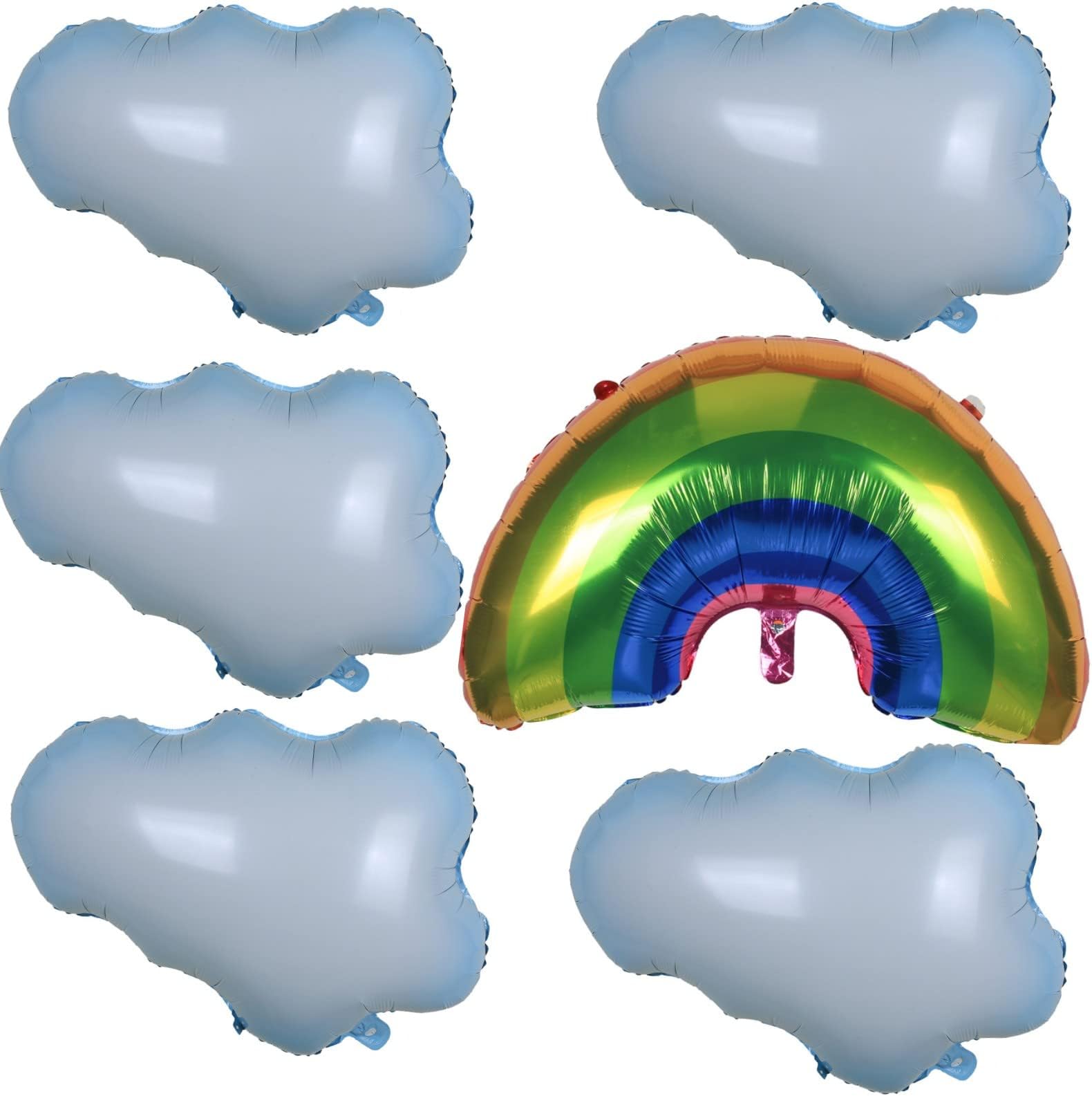 Autupy 6 Pieces Large Size Cloud Rainbow Foil Mylar Balloons Rainbow Bridge Balloons White Cloud Foil Balloons For Birthday Baby Shower Themed Party