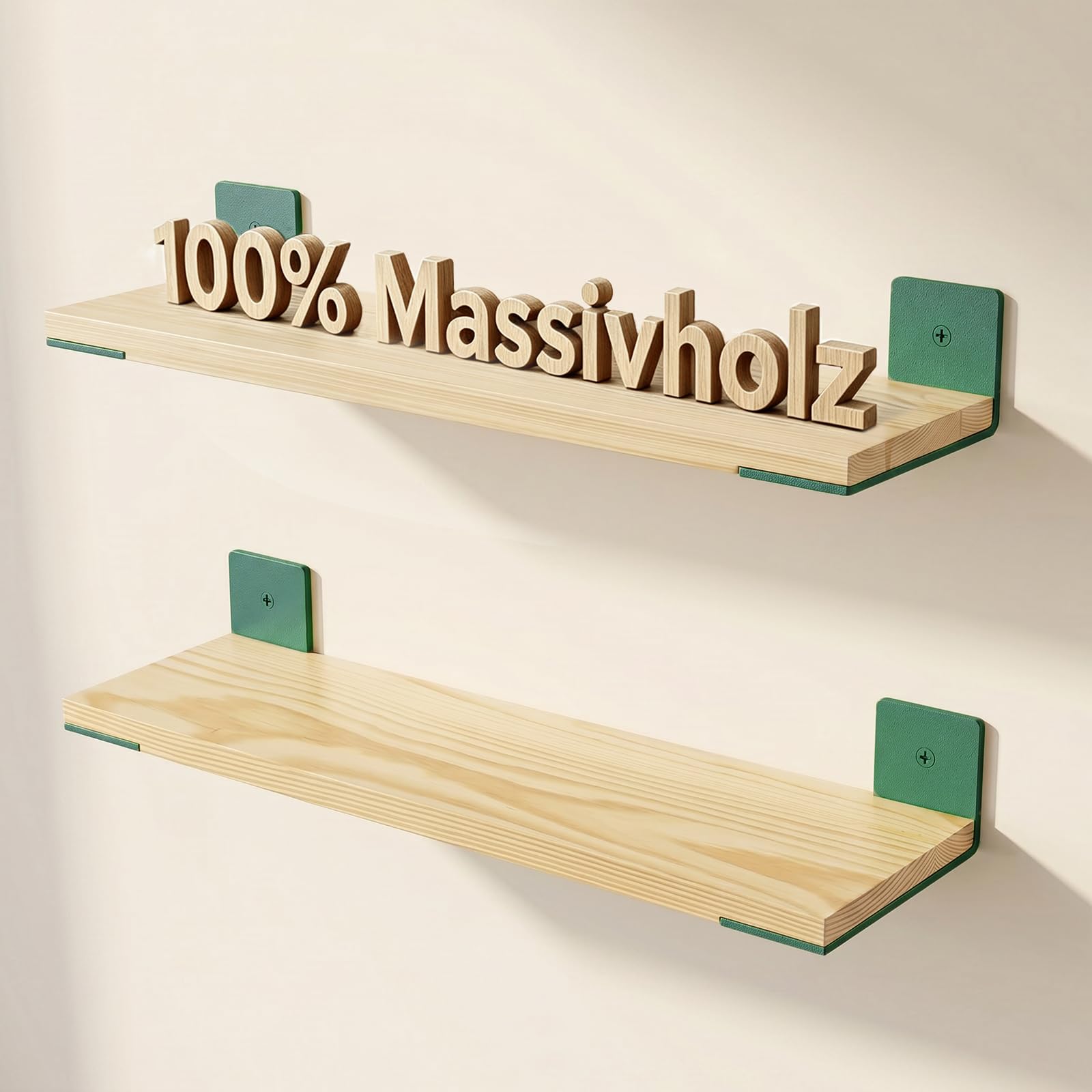 Aimato Wandregal 60cm 2er Set, Massivholz Schweberegal Hängeregale mit Stahlwinkel, 15kg Tragkraft Regal Wand für Wohnzimmer/Schlafzimmer/Büro