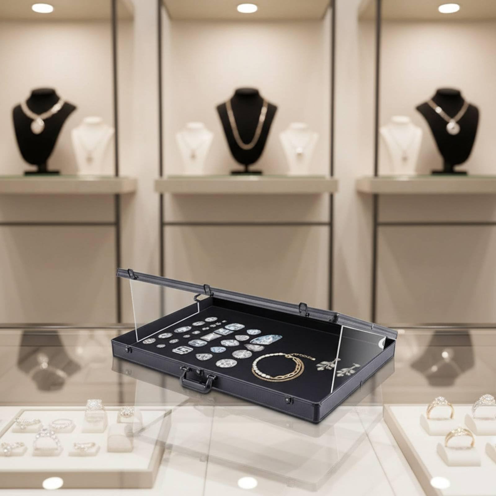 Maletín de Almacenamiento Plegable Estuche Vitrina Caja Organizador con Marco de Aleación de Aluminio Forro EVA Resistente a Rayones y con Llaves , Plata