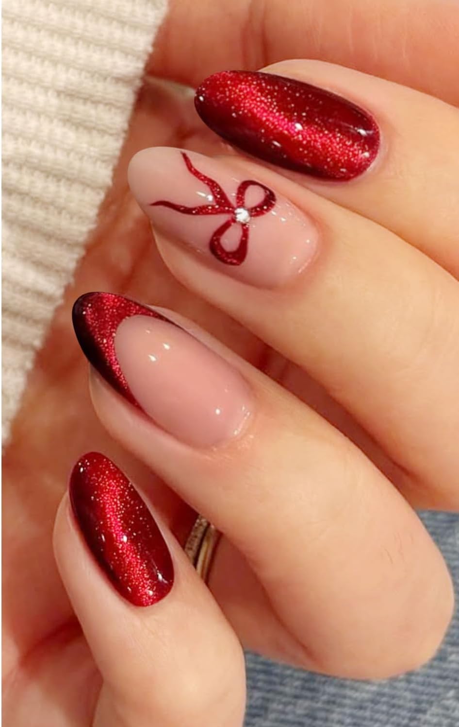 JMEOWIO Semi Cured Gel Strips Nail Art Sticker Wrap Christmas Cat Eye