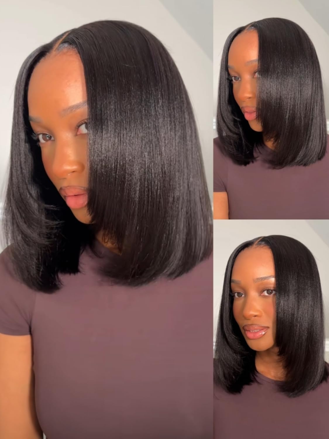 Nadula Yaki Straight Bob Drawstring Wig Human Hair with Face Framing Layers 180% Density, Glueless 7x5 Bye Bye Knots Wig Pre Cut/Plucked/Bleached Knots Ready to