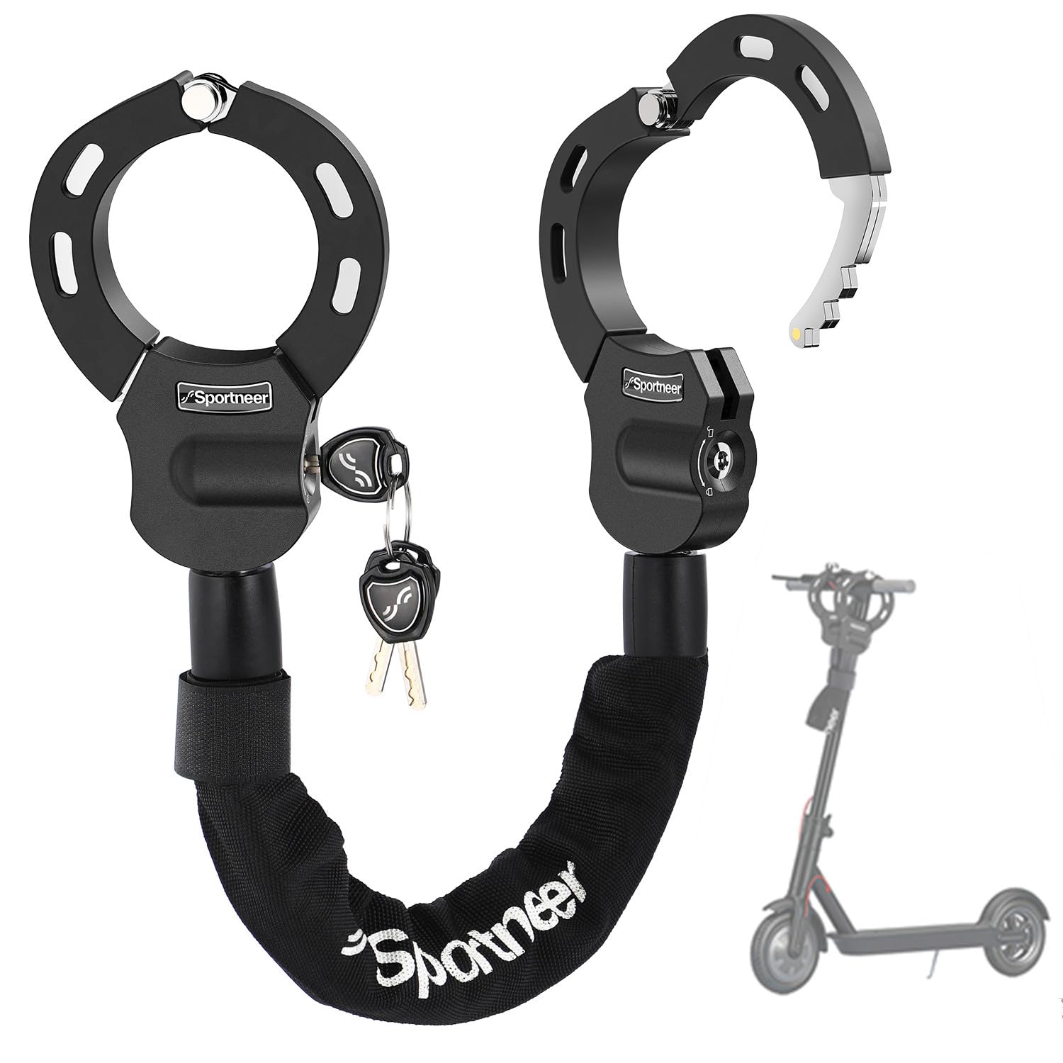 Sportneer Scooter Lock: 7mm Square Chain Anti-Theft Cut Resistant Bike Lock with 3 Keys, 2.46ft/75cm Heavy Duty 3 Position Adjustment Bike Chain Lock for E-Bike/Electric Scooters, Door, Gate