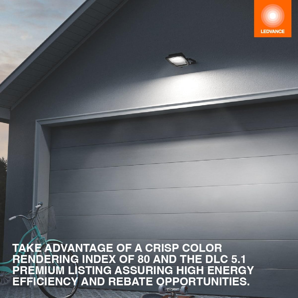 LEDVANCE Flood Light illuminating a garage at night