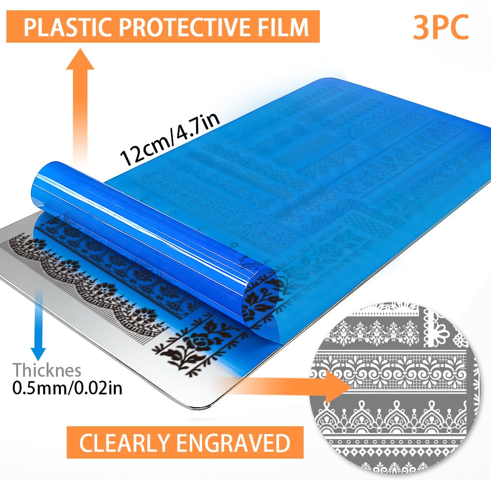 PH PandaHall 3pcs Lace Trim Nail Stamping Plates Flower Lace Nail Art Templates Retro Texture Manicure Stamper French Tip Nails Image Plates for Women DIY Manicures Salon Design Printing - Image 2