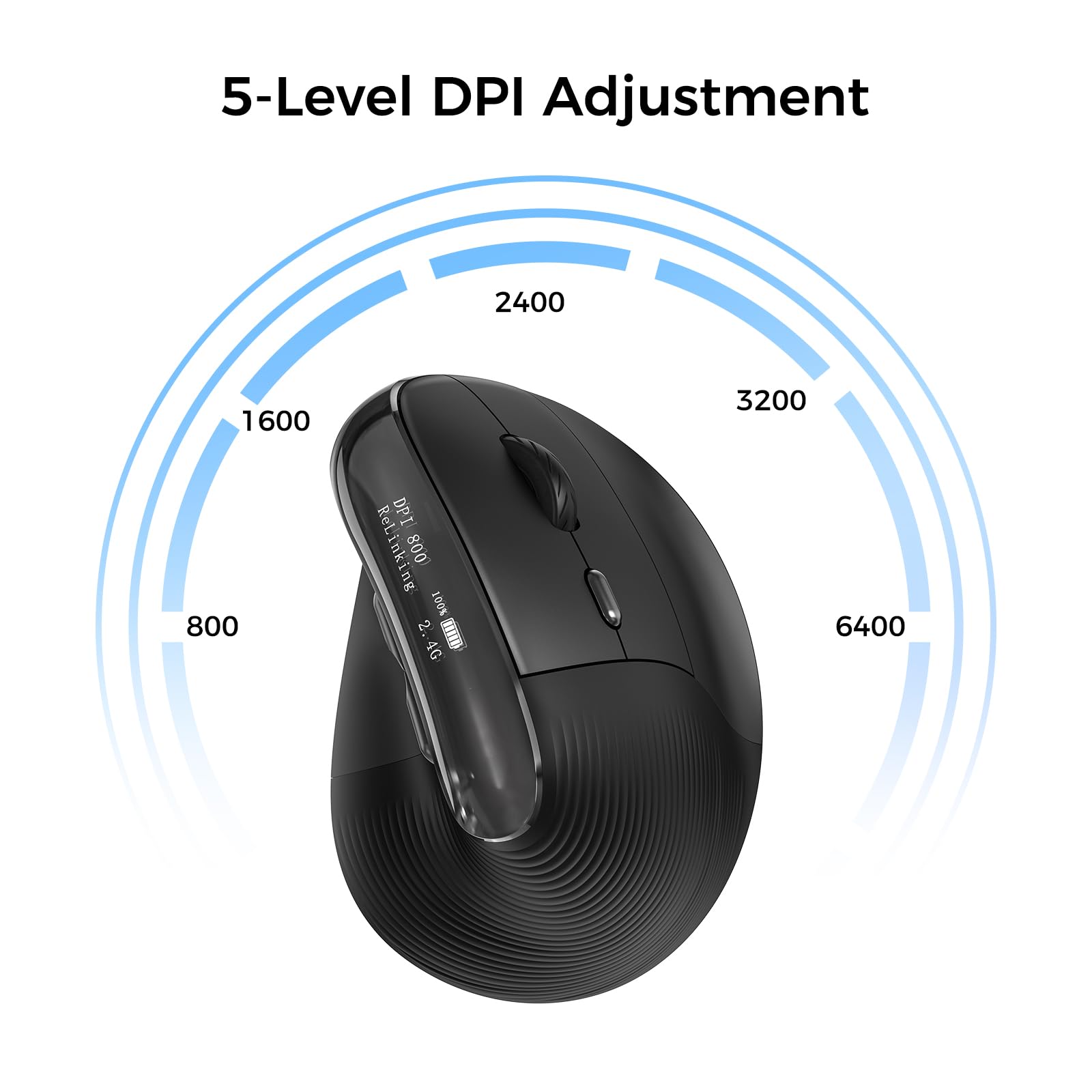 KYSONA Mouse ergonomico wireless con schermo OLED, mouse verticale Ergo ricaricabile, clic silenzioso, Bluetooth e 2,4 G, 5 DPI regolabili 800-6400 per laptop/PC/desktop/computer/iPad, nero