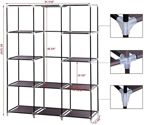 Miniatura 5 de Armario portátil de 67 pulgadas, armario independiente con tela no tejida, organizador de almacenamiento con 10 estantes y 1 rieles para colgar