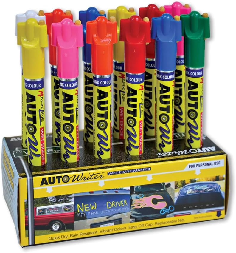 USC AUTOWRITER Auto Writer Window Marking Pens- Assorted - 12 pen pack
