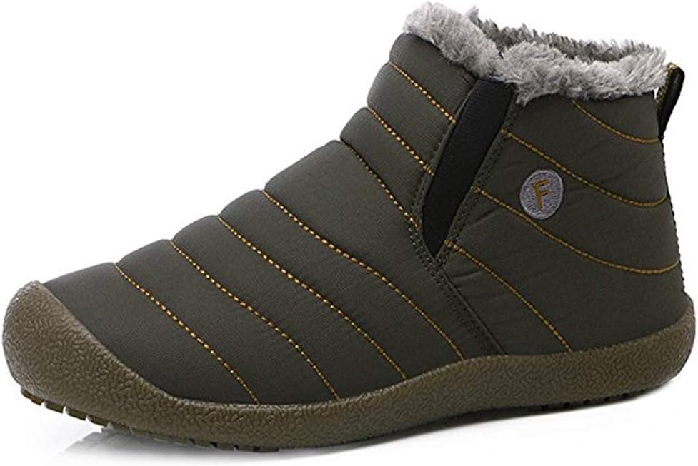 Women Men Anti-Slip Waterproof Ankle Snow Boots Fashion Winter Shoes with Fully Fur Lined-37(Grey)