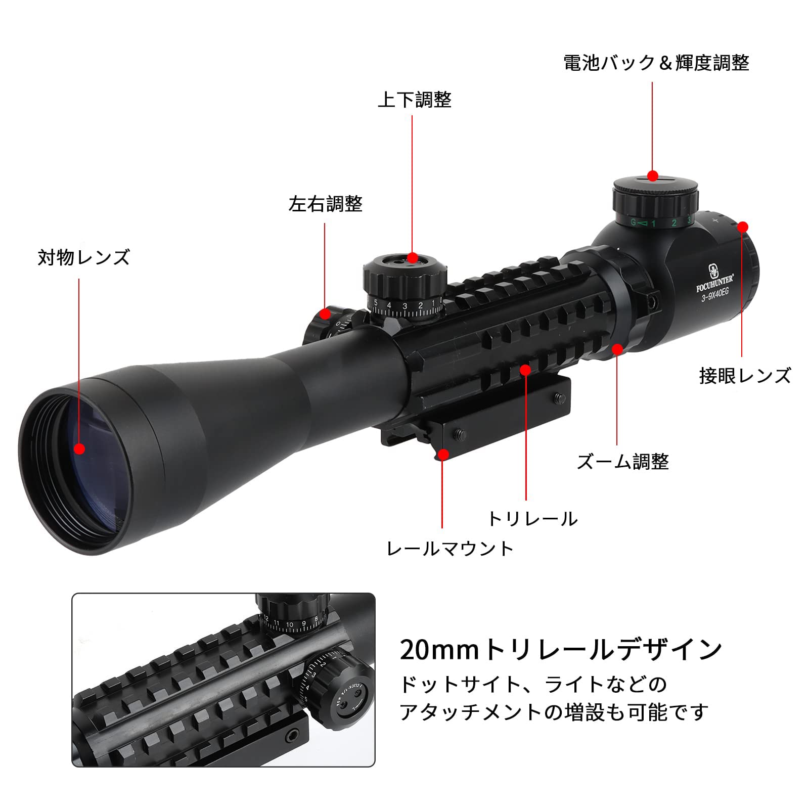 Amazon.co.jp: FOCUHUNTER スコープ タクティカルスコープ 3