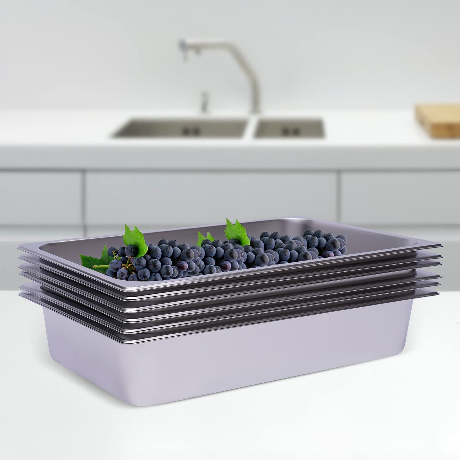 Contenedores Gastronorm inoxidables de acero inoxidable 6 unidades 1/1 100 mm de profundidad 53 x 33 x 10 cm Gastronorm adecuado para platos de chafing, tartas, mesa Food Pan Hotel Food