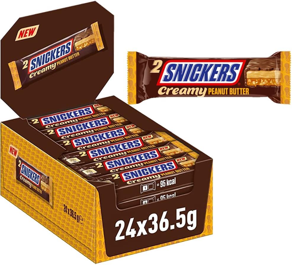 Snic-KERS Creamy Peanut Butter Bulk Chocolate Box, Milk Chocolate Bars Duo Case 24 x 36.5g | Ideal Present for Christmas | Snickers Lovers | High in Protein & Nutrition | Sold by Essential Products