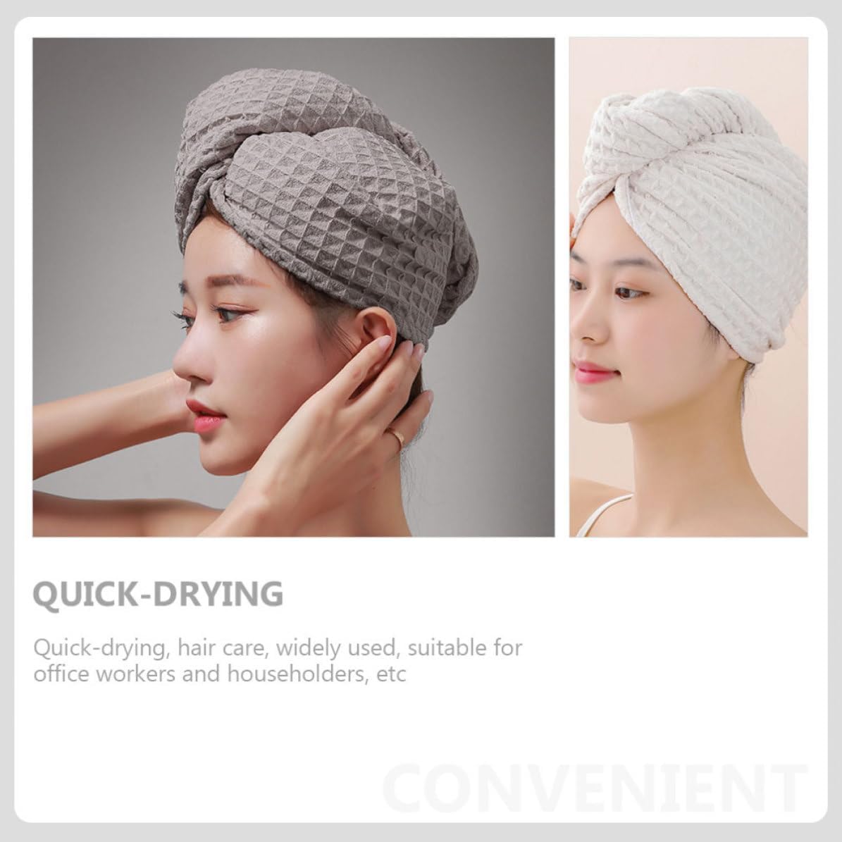 Toyvian 2pcs Microfiber Hair Drying Wrap Hat with Button Closure