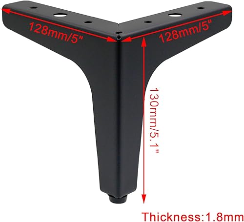 Miniatura 2 de Kyuionty Juego de 4 patas triangulares para muebles de 5 pulgadas, patas modernas de metal para armario, mesa, armario, sofá (negro mate)