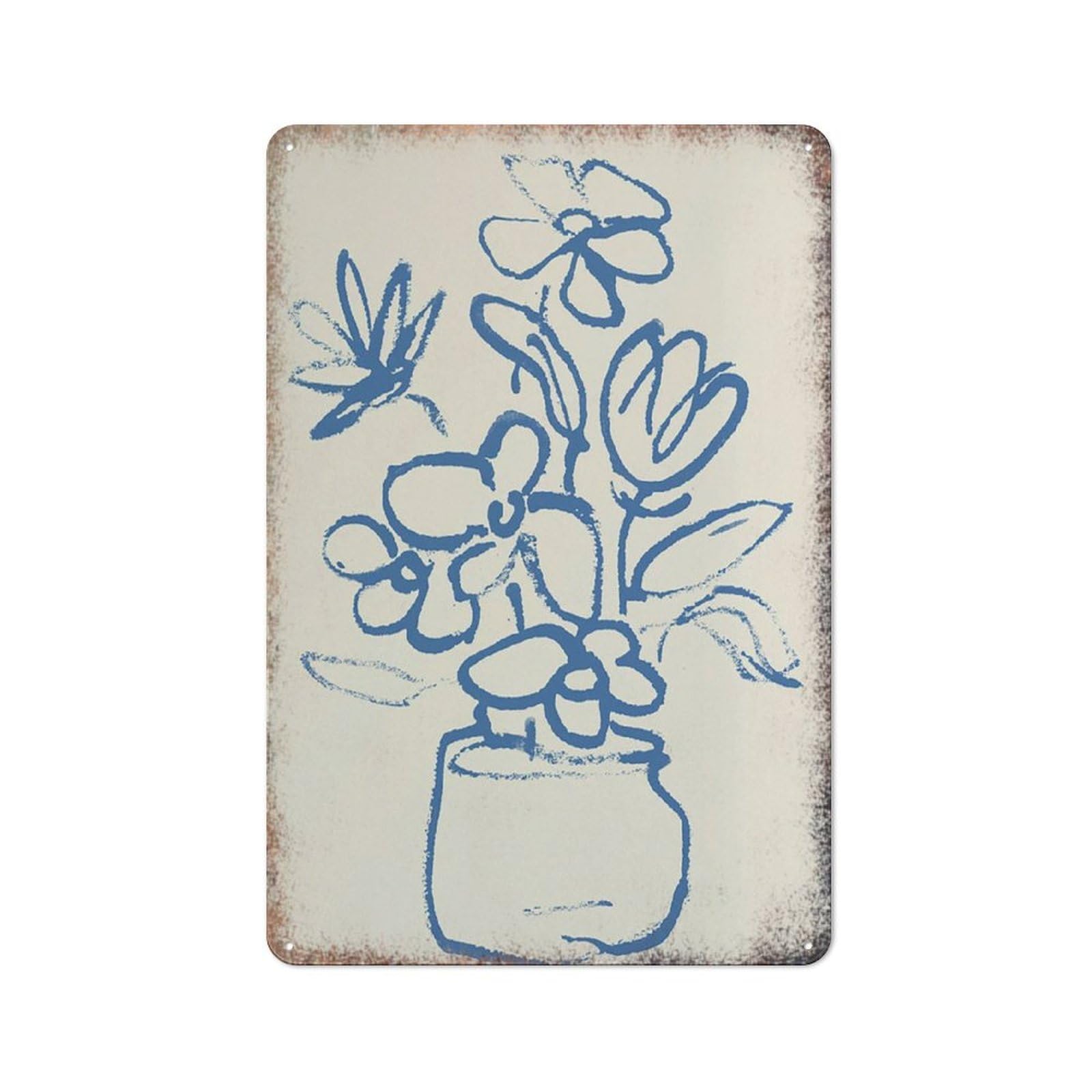 Bohemian Wildflower Art Plaque, Abstract Floral Minimalist Wall Decor, Home Restaurant Cafe,8x12 Inch