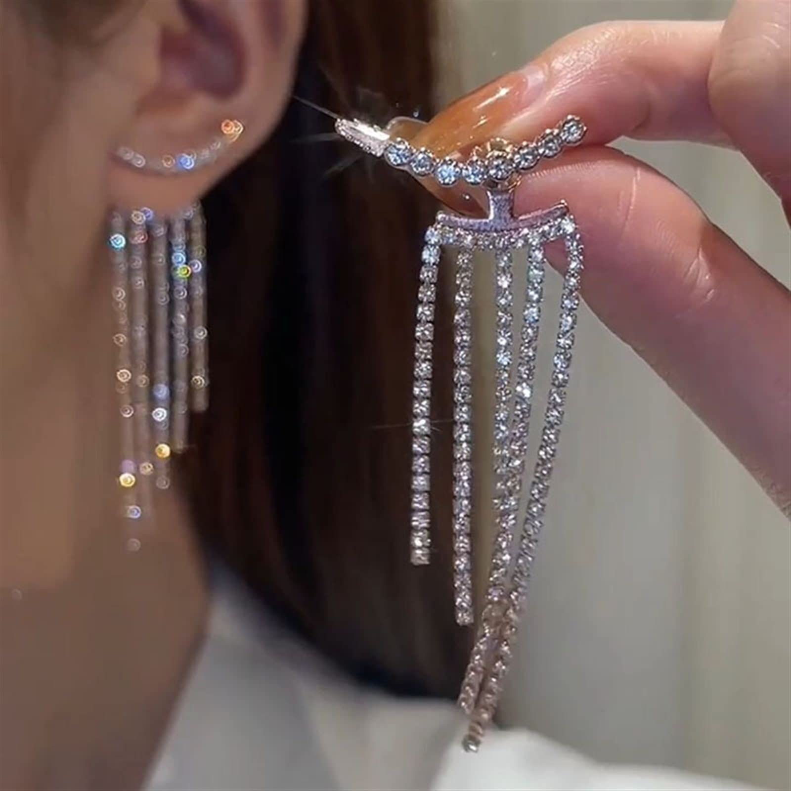 HJMMHX Damen Ohrringe Luxus Frauen Dame Ohrringe Strass Hängende Zirkon Ohrringe Glänzende Hochzeit Schmuck Ohrringe