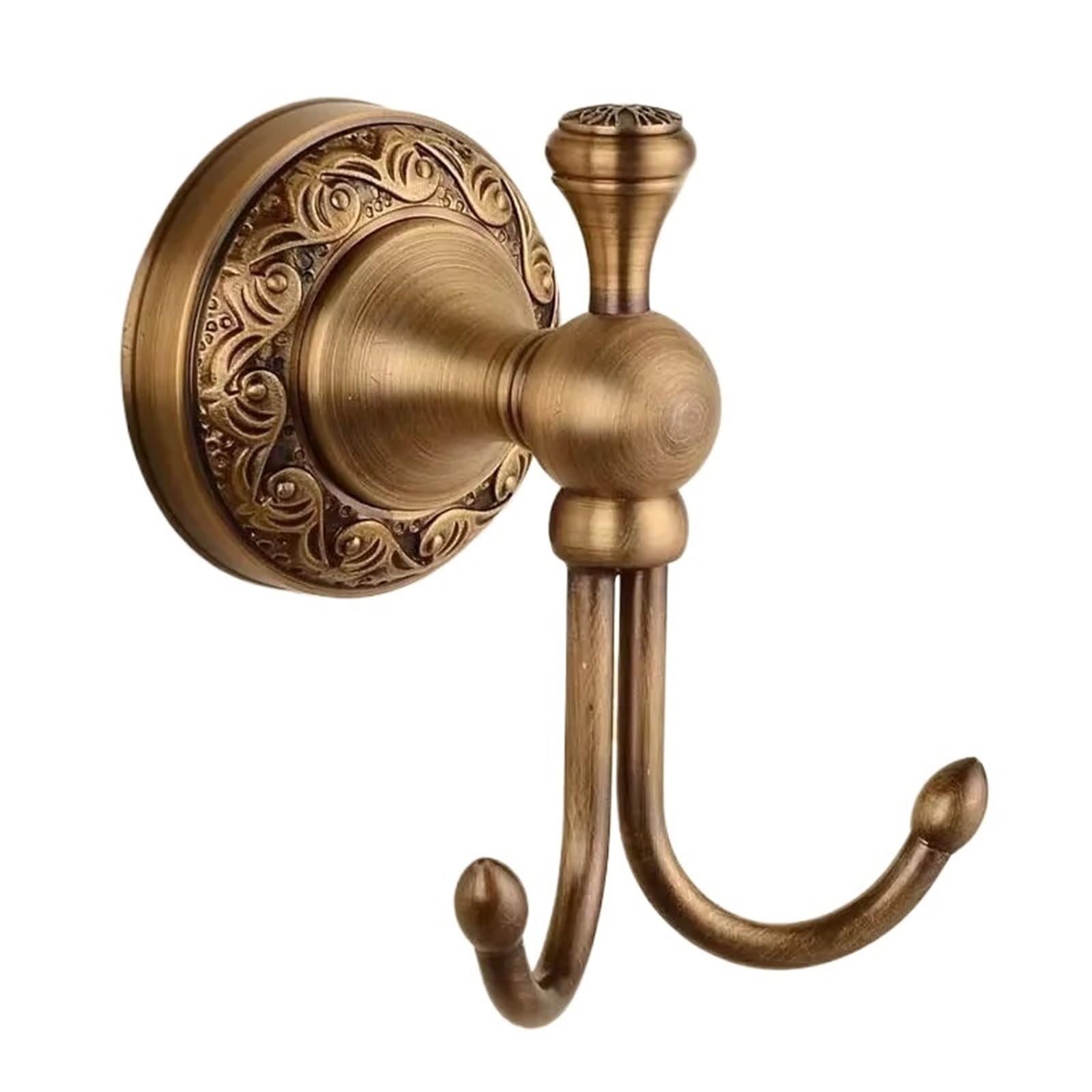 Bryske Antique Brass Gold Double Hook for Bathroom Longhorn Robe and Towel Vintage Decorative(Antique B)
