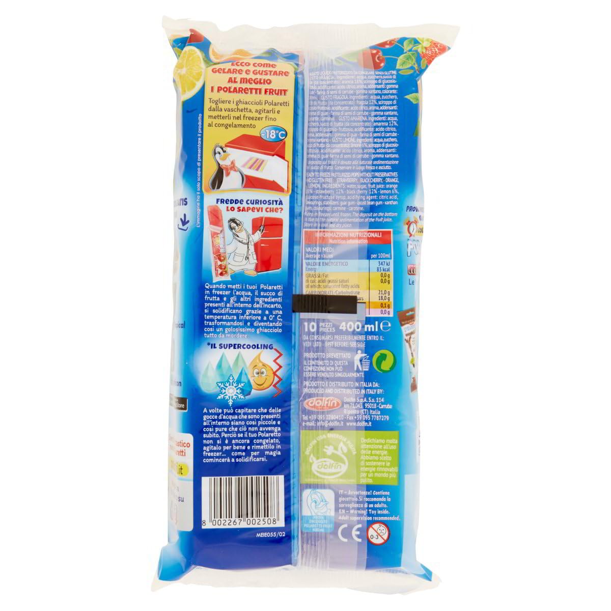 Dolfin Polaretti Fruit Confezione con 10 Ghiaccioli al gusto di Frutta (Arancia, Fragola, Amarena, Limone) 400ml (2024) [CAIYA® BOX da 8 Confezioni]