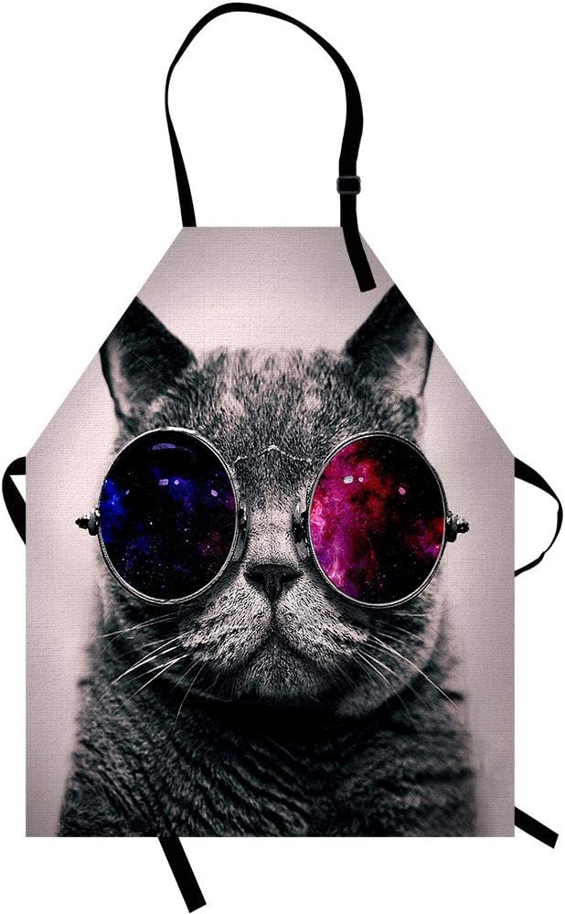 Cute Cat with Galaxy Glasses Apron Theme Cooking Chef Work Shop Women Men Adult Girl Kid Baking Decorations Painting BBQ Grilling Kitchen Accessories Party Supplies 26x32