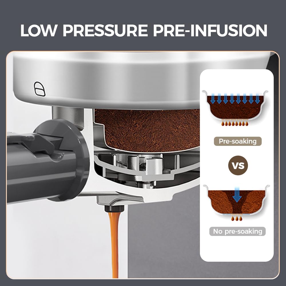 Máquina de café espresso 4 en 1 con espumador de leche, máquina de café de 19 bares con volumen de café visual de 7 niveles ajustable para cápsulas y polvo Nes* y DG*, 1450 W, gris
