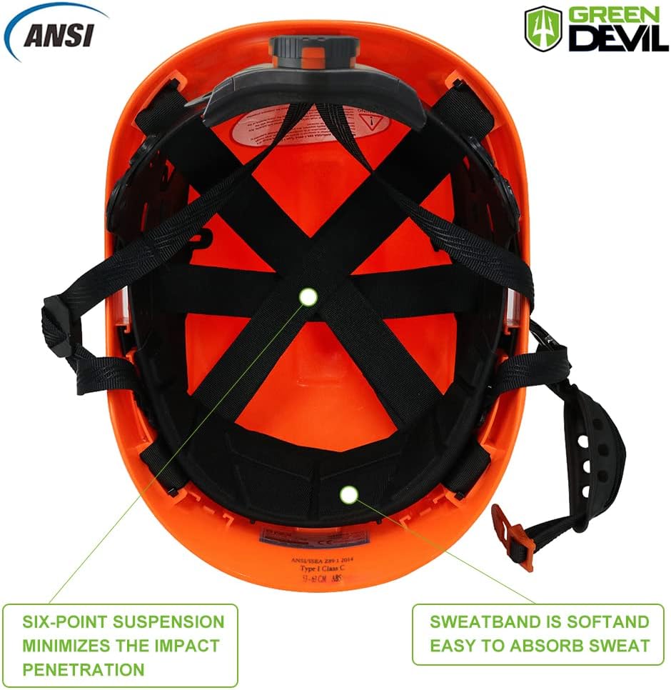 GREEN DEVIL Safety Helmet Hard Hat with Visor Chinstrap Adjustable Lightweight Vented ABS Work Helmet for Men and Women 6-Point Suspension ANSI Z89.1 Approved Ideal for Industrial & Construction - Image 5