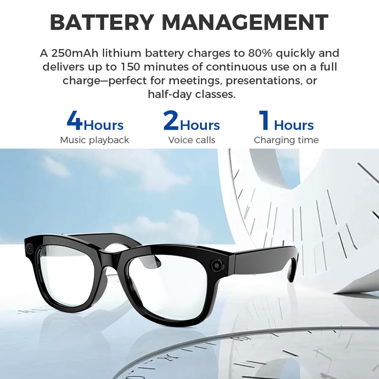 1080P HD Gafas Inteligentes Para Grabar Videos, Con Wi-Fi/Bluetooth 5.3, Cámara Ultra Gran Angular De 5MP Y Control De Voz Con IA, Gafas Portátiles Con Bloqueo De Luz Azul(Black+hyaline)