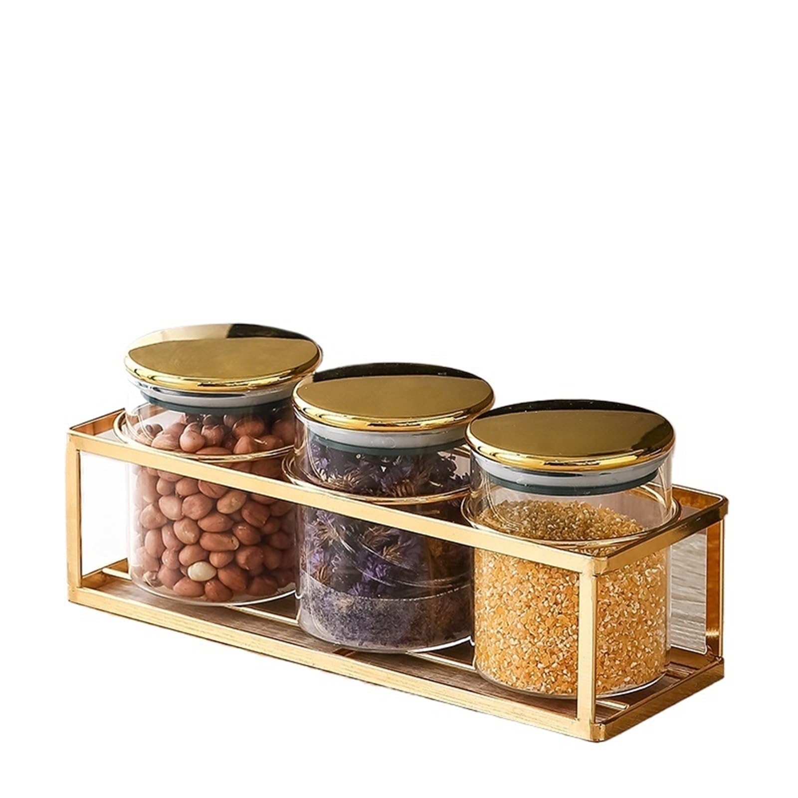 Vorratsglas Küchenglas, versiegeltes Glas mit goldenem Kunststoffdeckel, Metallboden, Lebensmittelaufbewahrungsbox, transparenter Bonbonglas-Aufbewahrungstank(S 8.5x10cm 3pcs)