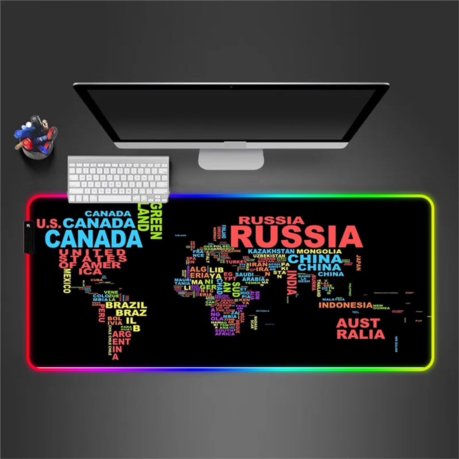 Mapa del Mundo RGB Alfombrilla de ratón para Juegos 900x400x4mm Alfombrilla Ratón Grande Alfombrilla de Escritorio LED con Base de Goma Antideslizante para Gamers PC y Portátil