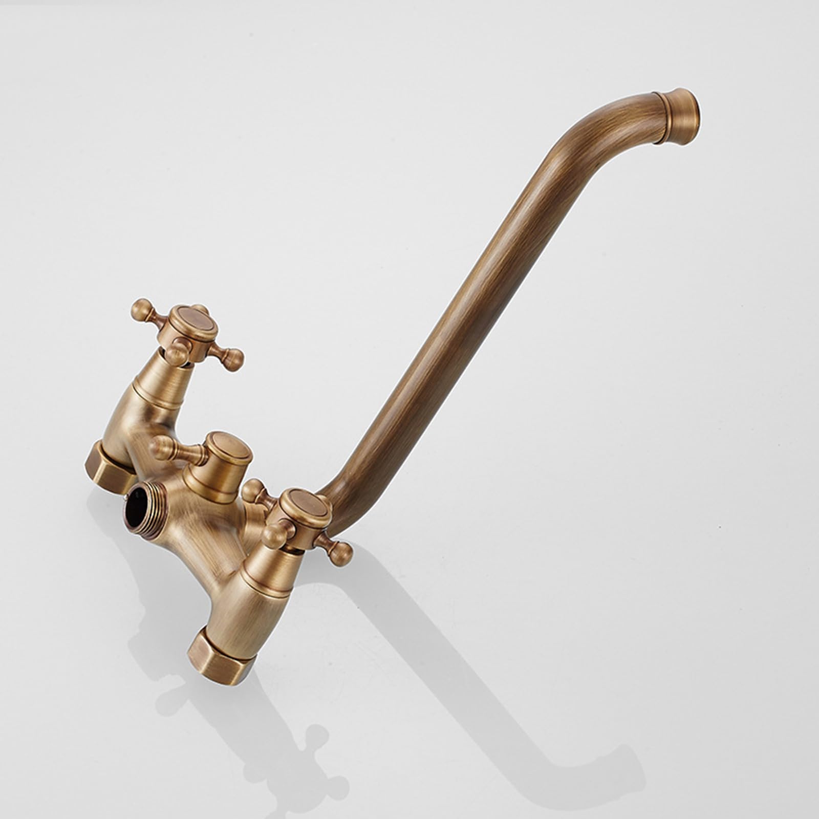 Grifo Mezclador de Ducha Y Bañera con Manija Doble Cruzada Antigua de Latón Juego Vintage para Montaje En Pared A