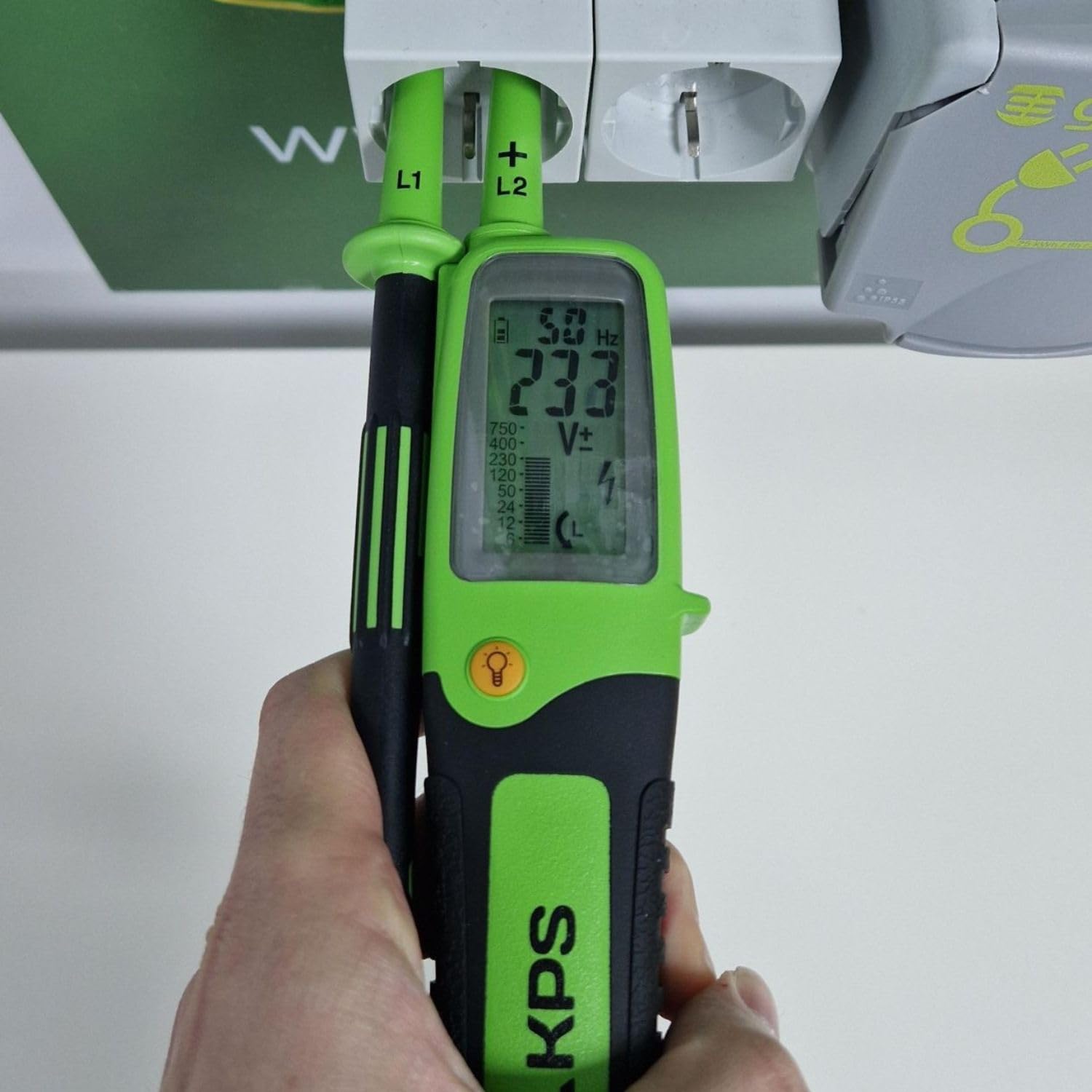 KPS-TP3500LCD Comprobador de Tensión de 2 Polos TRMS Reconocimiento Auto AC/DC 750V con Pantalla LCD Frecuencia Resistencia Continuidad Diodos Comprobación y Secuencia de Fase Activa IP65 CAT.IV