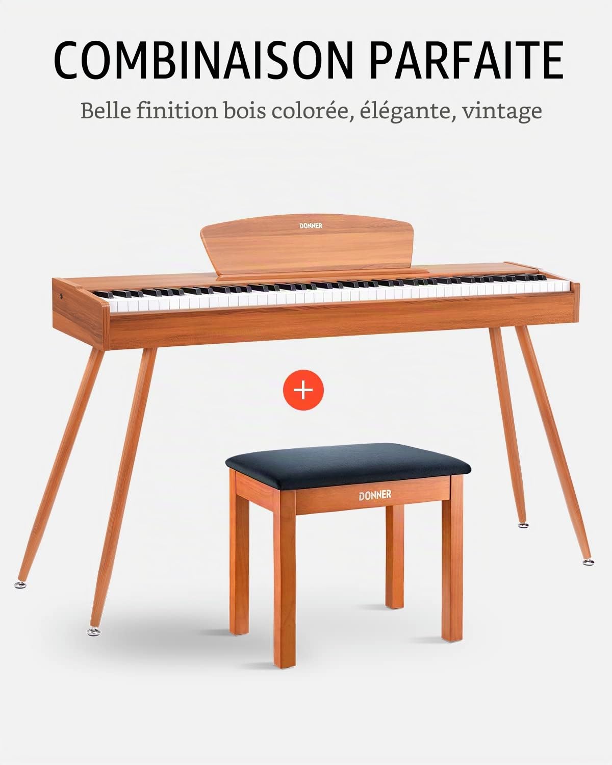 Donner Banc de Piano avec Rangement, Banc de Piano en Bois Massif avec Coussin en Daim Haute densité, Finition Bois