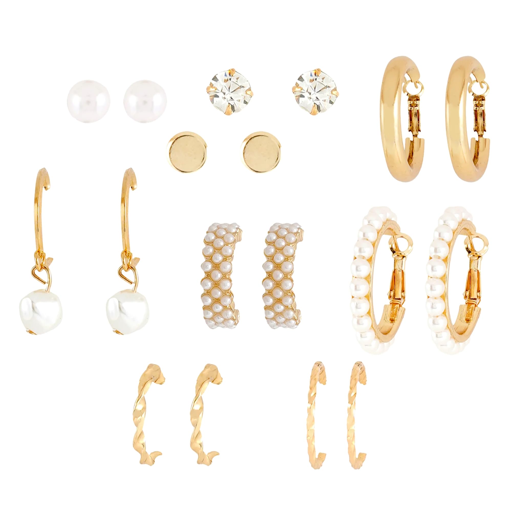 Salve 9 Pairs Stylish Studs & Hoops Earrings for Women Fashion Combo Set | Gold Ear Accessories for Women, Pearl Earrings for Girls (B0CTTT7NB6) Amazon Price History, Amazon Price Tracker
