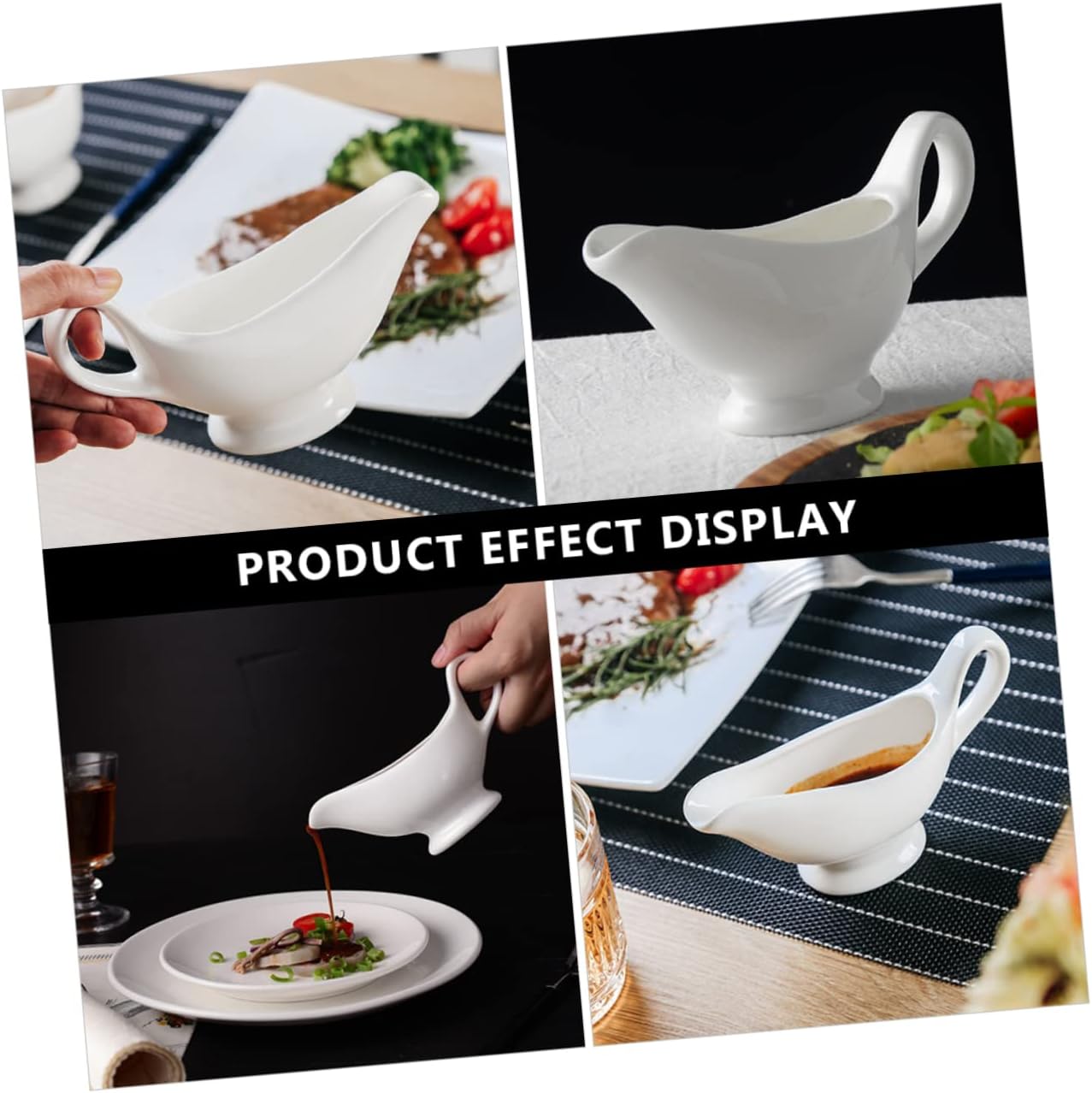 Ipetboom Ceramic Sauce Pitcher Lightweight Gravy Boat with Ergonomic Handle for Kitchen Serving and Seasoning Dripless Pour Container for Home Party and Picnic Use
