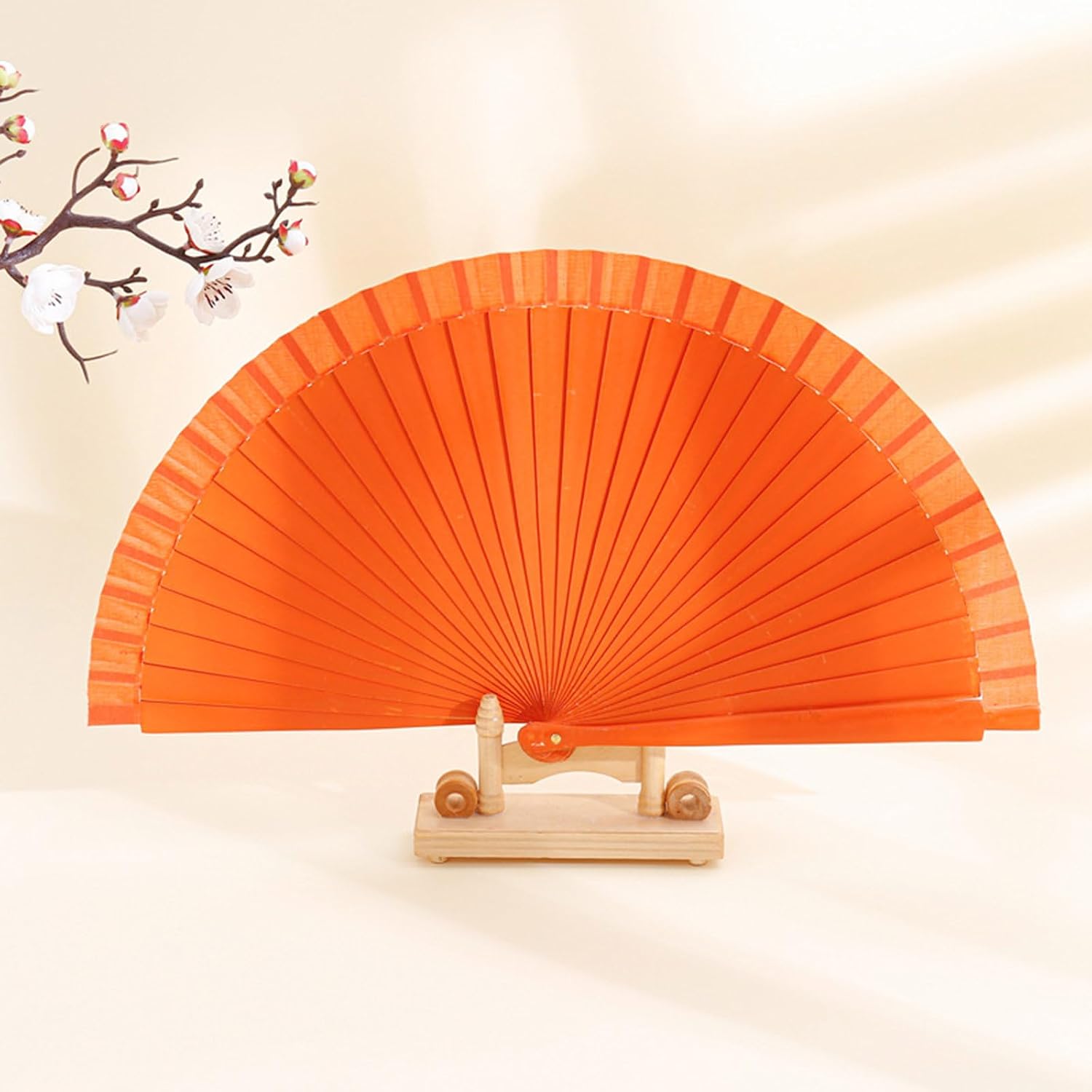 Fashionable Spanish Fan Elegant Wooden Hand Fan Vintage Solid Color Plain Folding Fan Costume Parties Decorations, Red