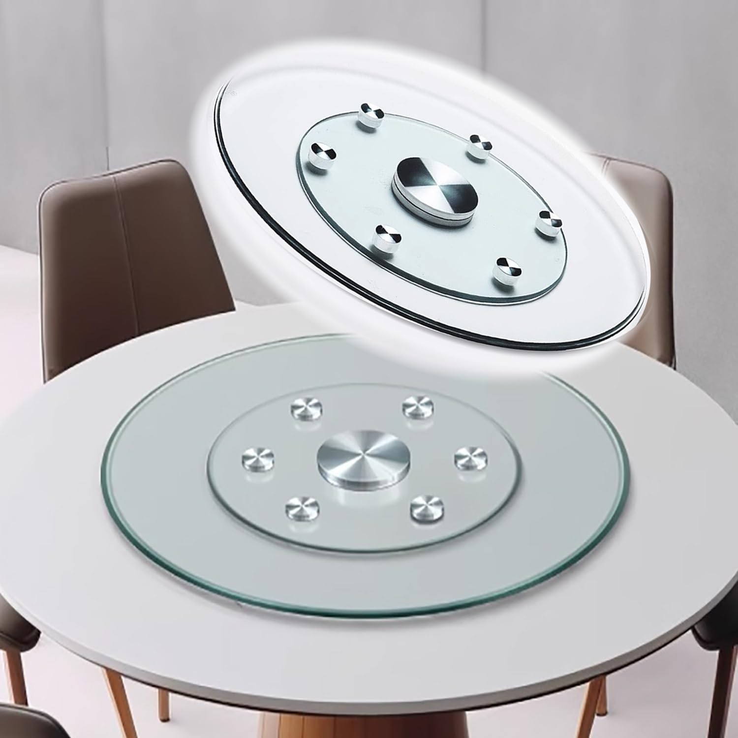 Lazy Susan en verre trempé 27" à 35" avec plateau rotatif en aluminium pour table