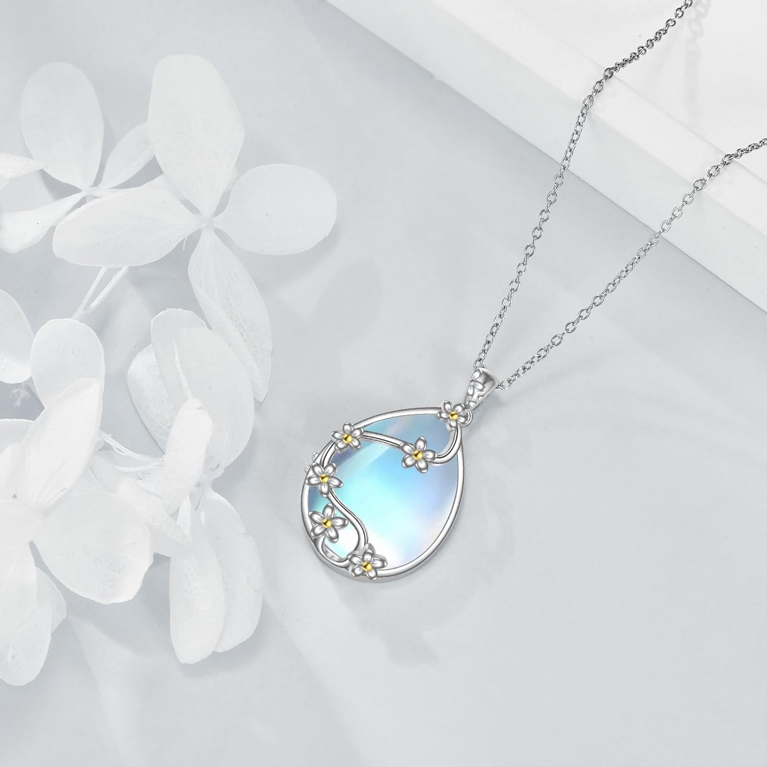 YAFEINI 925 Sterling Silver Moonstone Necklace Filigree Teardrop Pendant Necklace Jewelry for Women Girls - Image 4