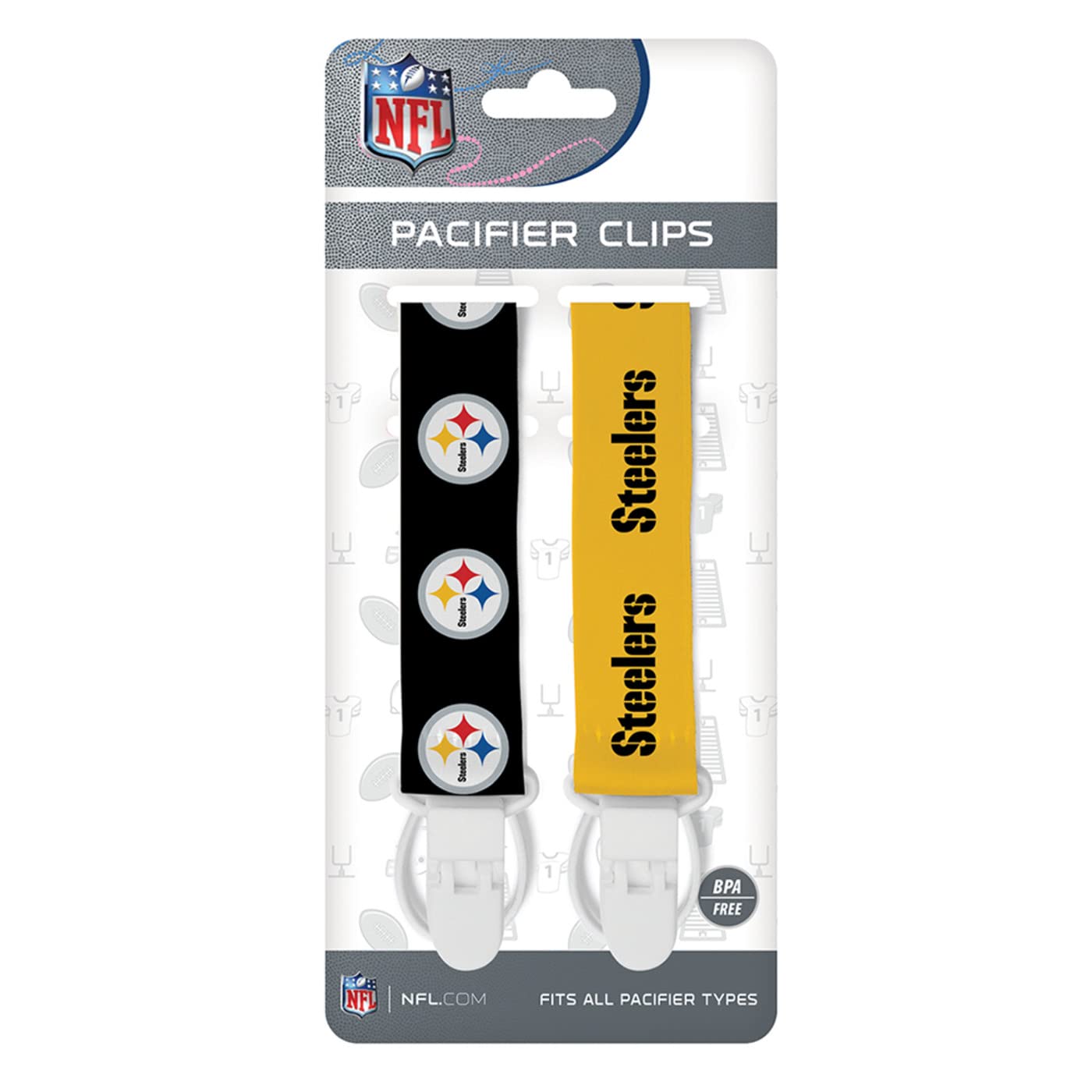 BabyFanatic Officially Licensed Unisex Pacifier Clip 2-Pack - NFL Pittsburgh Steelers - Officially Licensed Baby Apparel