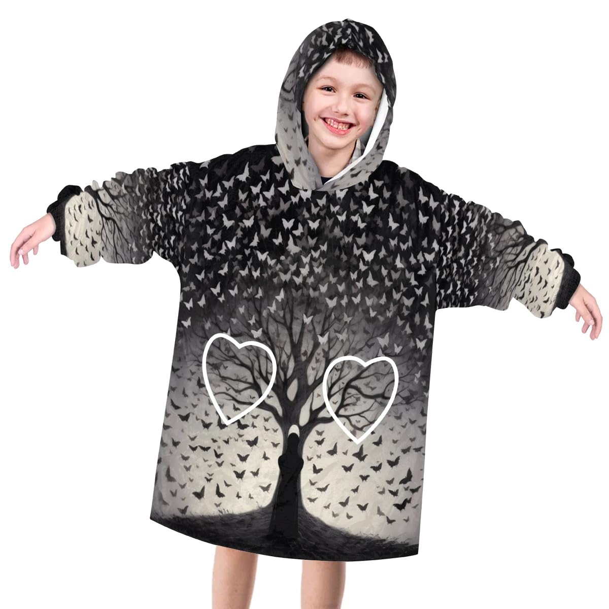 Wearable Blanket Hoodie for Kids, Beautiful butterfly Fleece Sweatshirt Blanket Oversized Blanket Sweatshirt with Pocket Flannel Warm Hooded Blanket 6-10 Year Old Girl Boy Gift, One Size