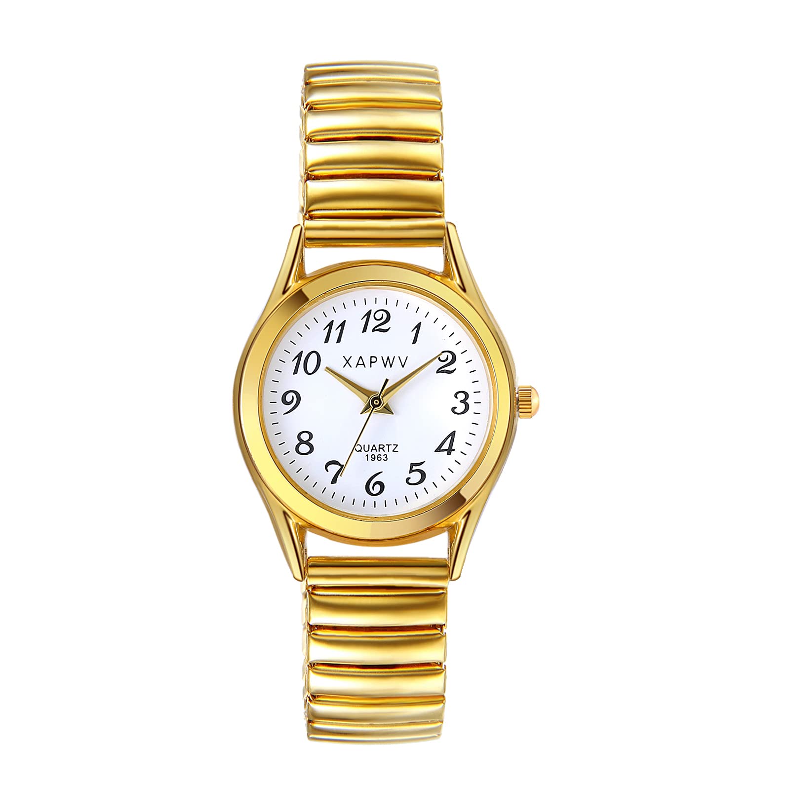 Women's Ultra Thin Easy Reader Watch with Elastic Band, Gold/Silver Watch