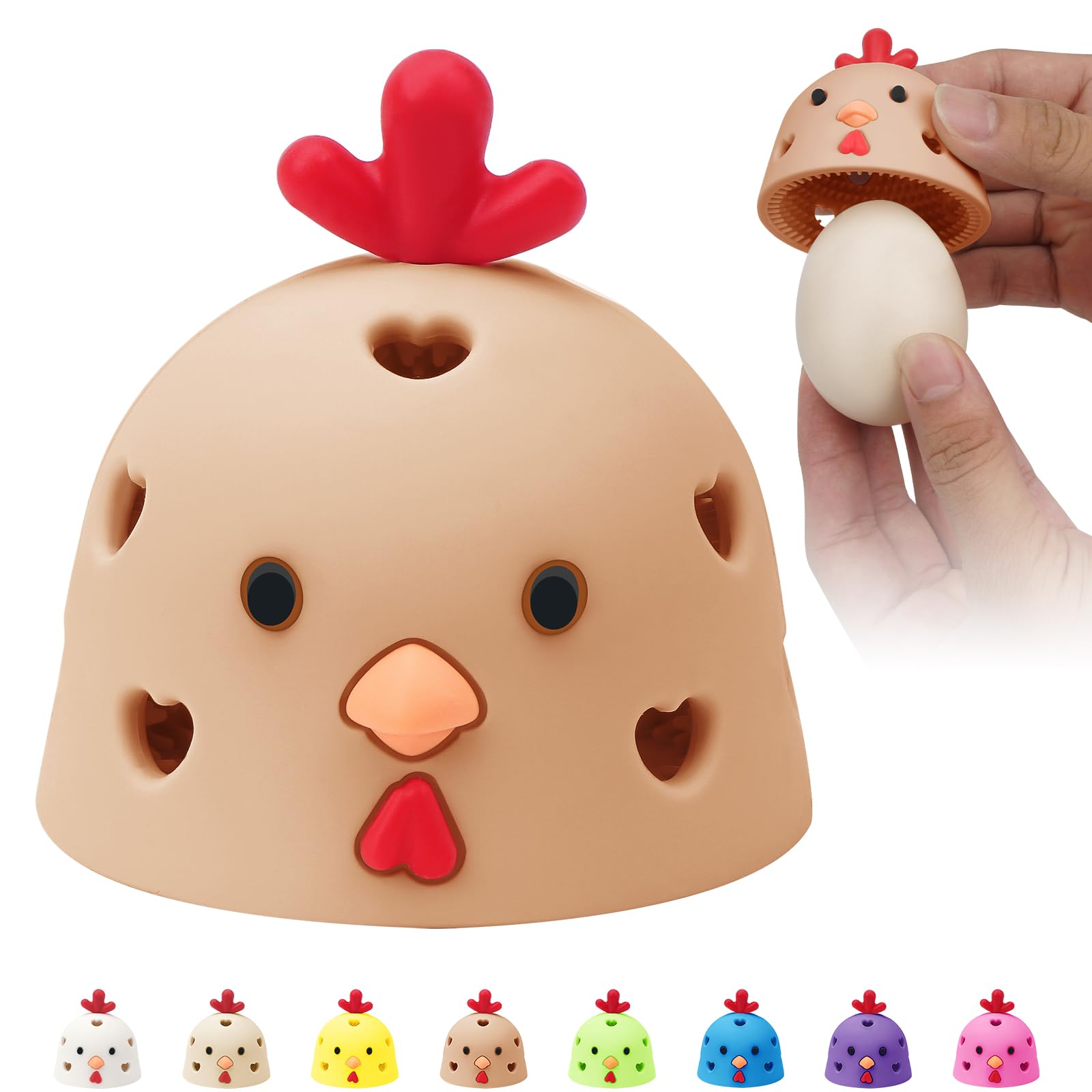 Egg Washer for Fresh Eggs, Egg Scrubber for Fresh Eggs, Egg Brush for Cleaning Fresh Eggs, Egg Cleaner Scrubber, Creative Chicken Shape Egg Wash Brush Silicone Washing Egg Tool - Brown