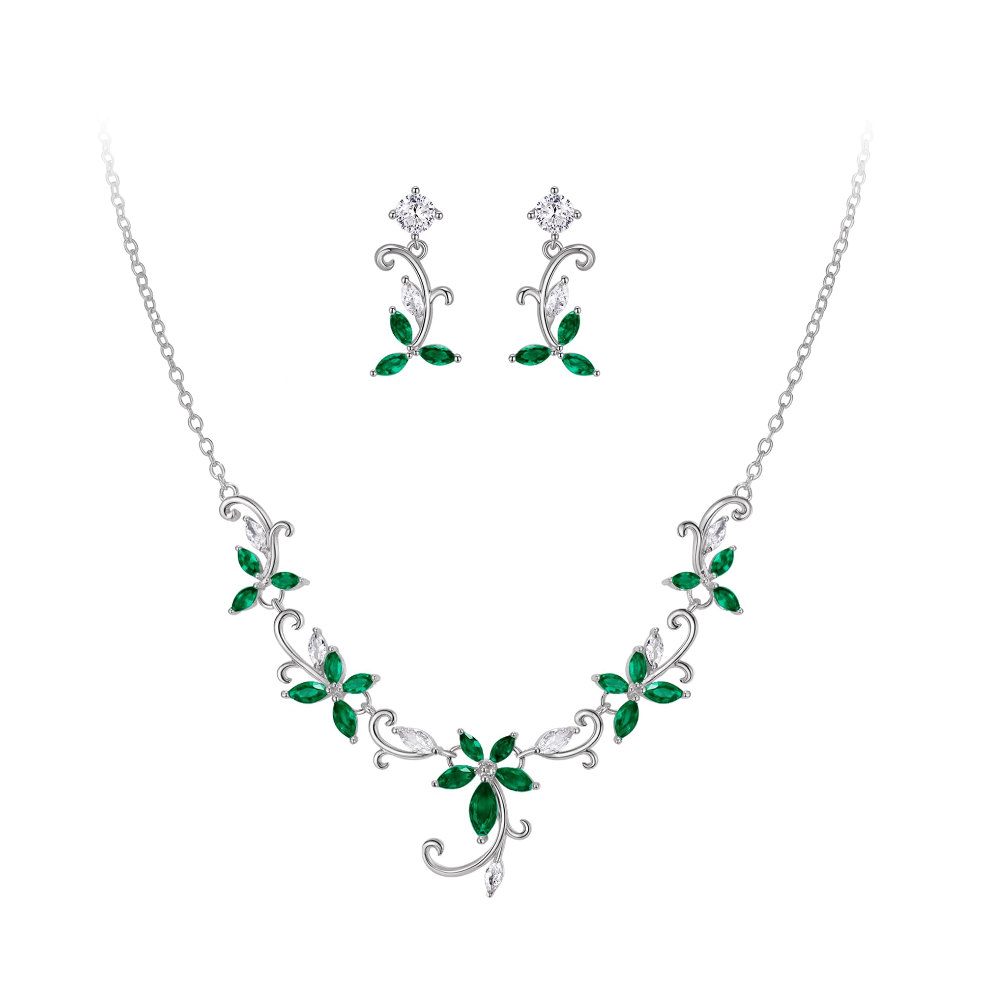 Crysdue Juego de joyas de boda con hojas de flores para novia de novia, circonita cúbica en forma de lágrima elegante collar de vid para bodas, fiestas de graduación, Zirconia cúbica, circonita