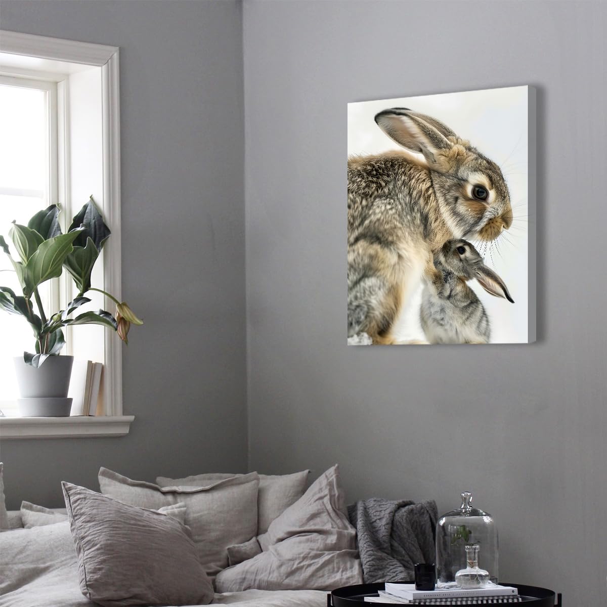 Via Vela Toile de bébé lapin peinture d’affiches rustiques d’animaux illustrations d’œuvres d’art animalier fresques de lapin mignonnes pour la chambre décoration de la chambre de bébé 70x90cm